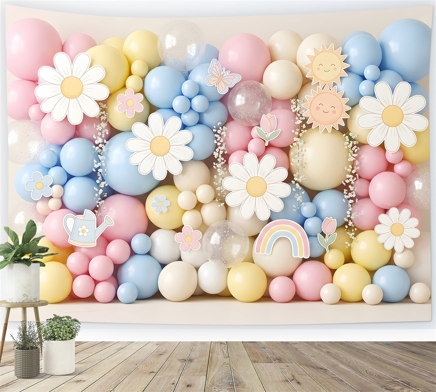 Newborn Photoshoot Backdrop Pastel Daisy Sunshine Balloon Wall Christmas Kids Backdrop UK CEM65-18