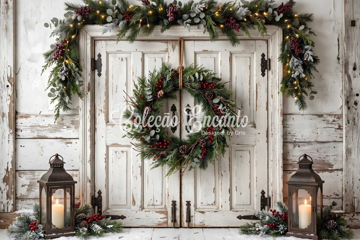 Best Christmas Backdrops For Photography White Door Hanging Wreath Backdrop Christmas UK CEM65-186