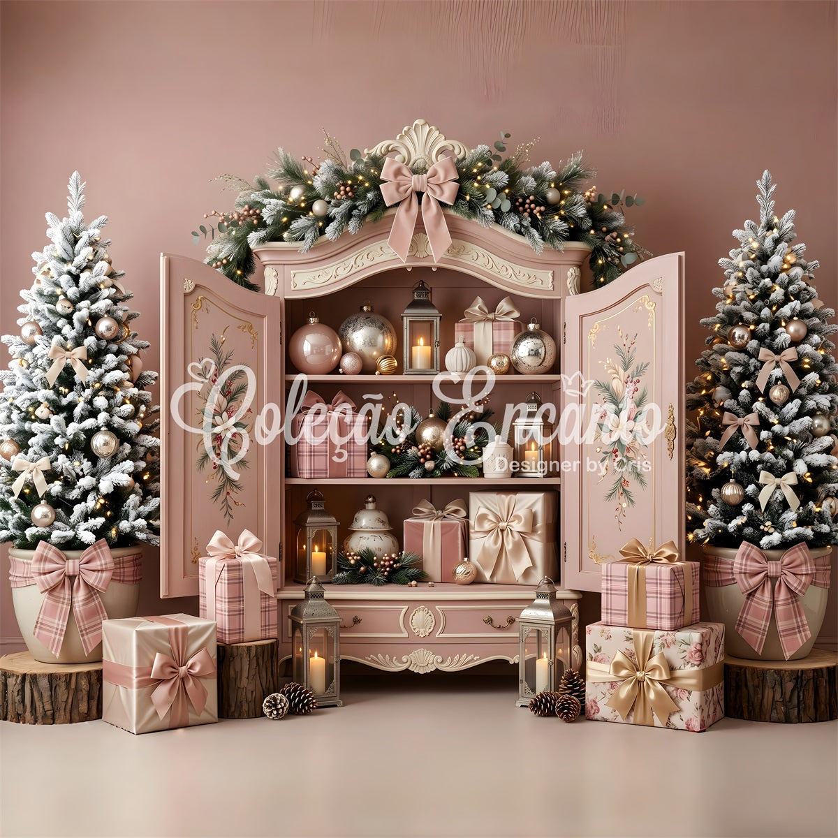 Pink Christmas Backdrop Blush Pink Cabinet Ornament Christmas Backdrops For Photography UK CEM65-195