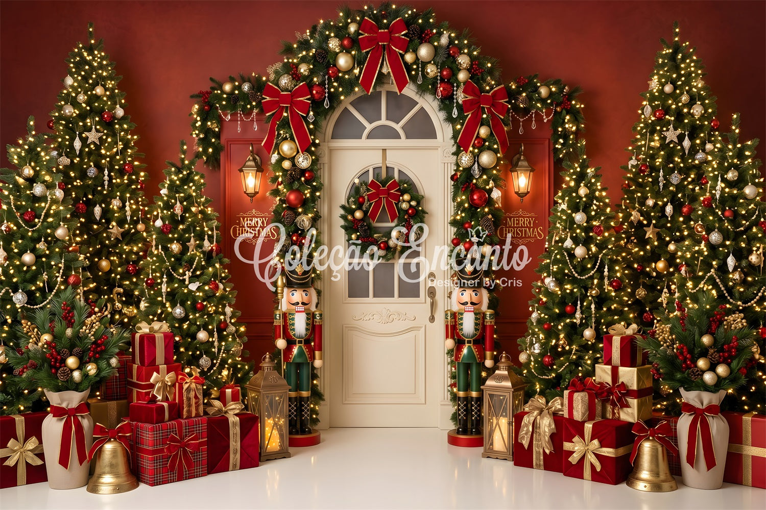 Christmas Nutcracker Backdrop Red Nutcracker Doorway Gift Christmas Photography Backdrop UK CEM65-196