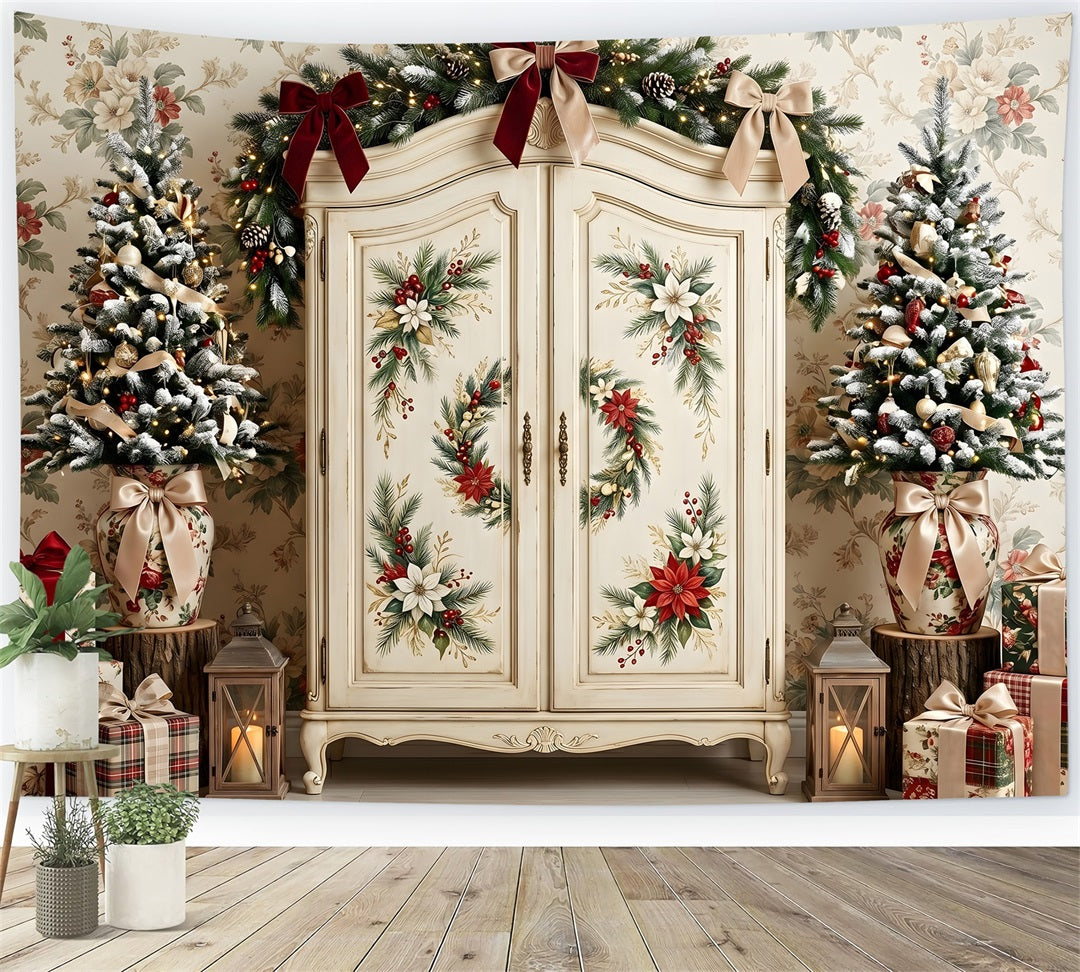 Christmas Picture Backdrops Vintage Floral Wardrobe Tree Christmas Backdrop Photography UK CEM65-199