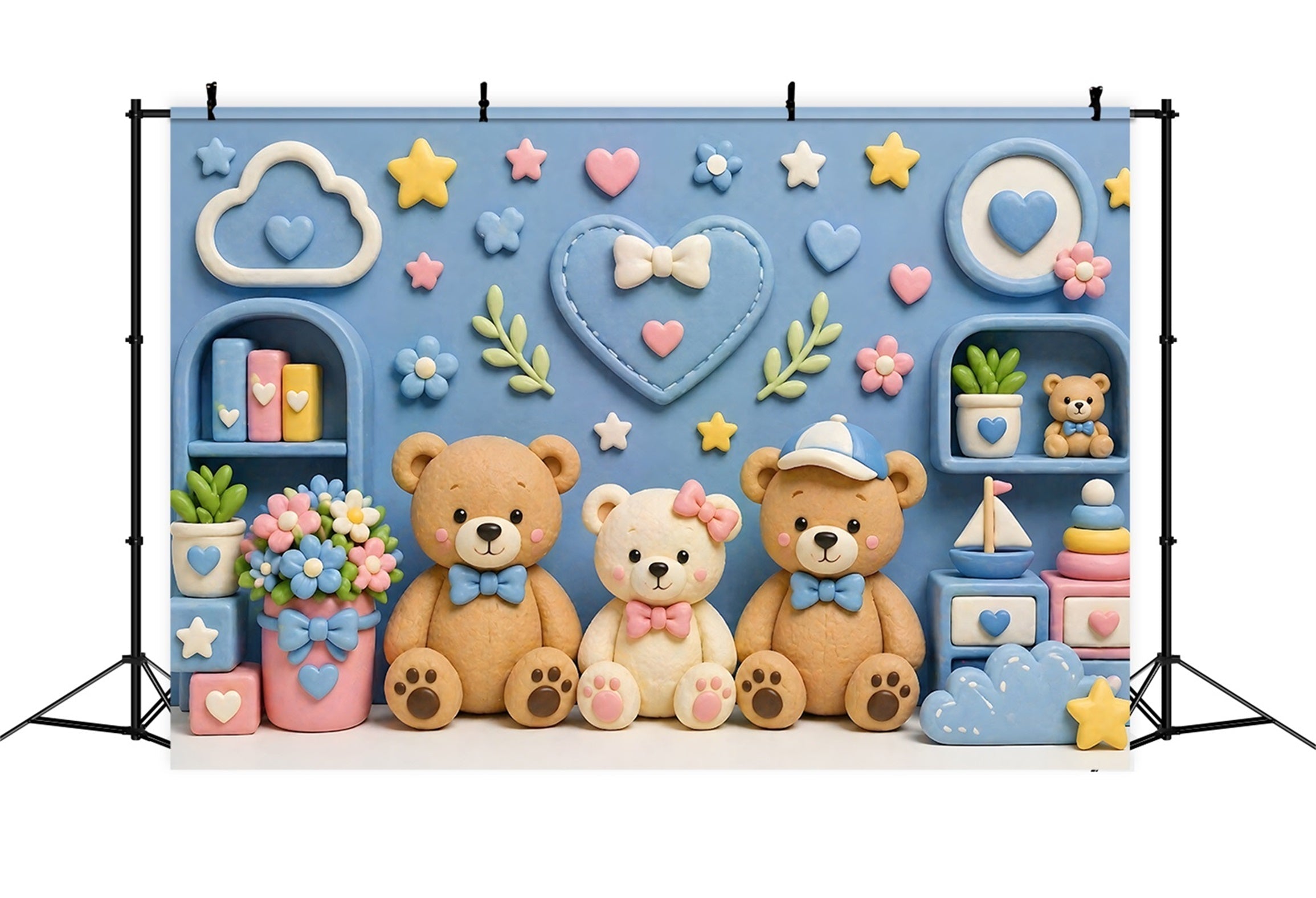 Kids Backdrop Pastel Teddy Bear Nursery Wall Newborn Photography Backdrops UK CEM65-2