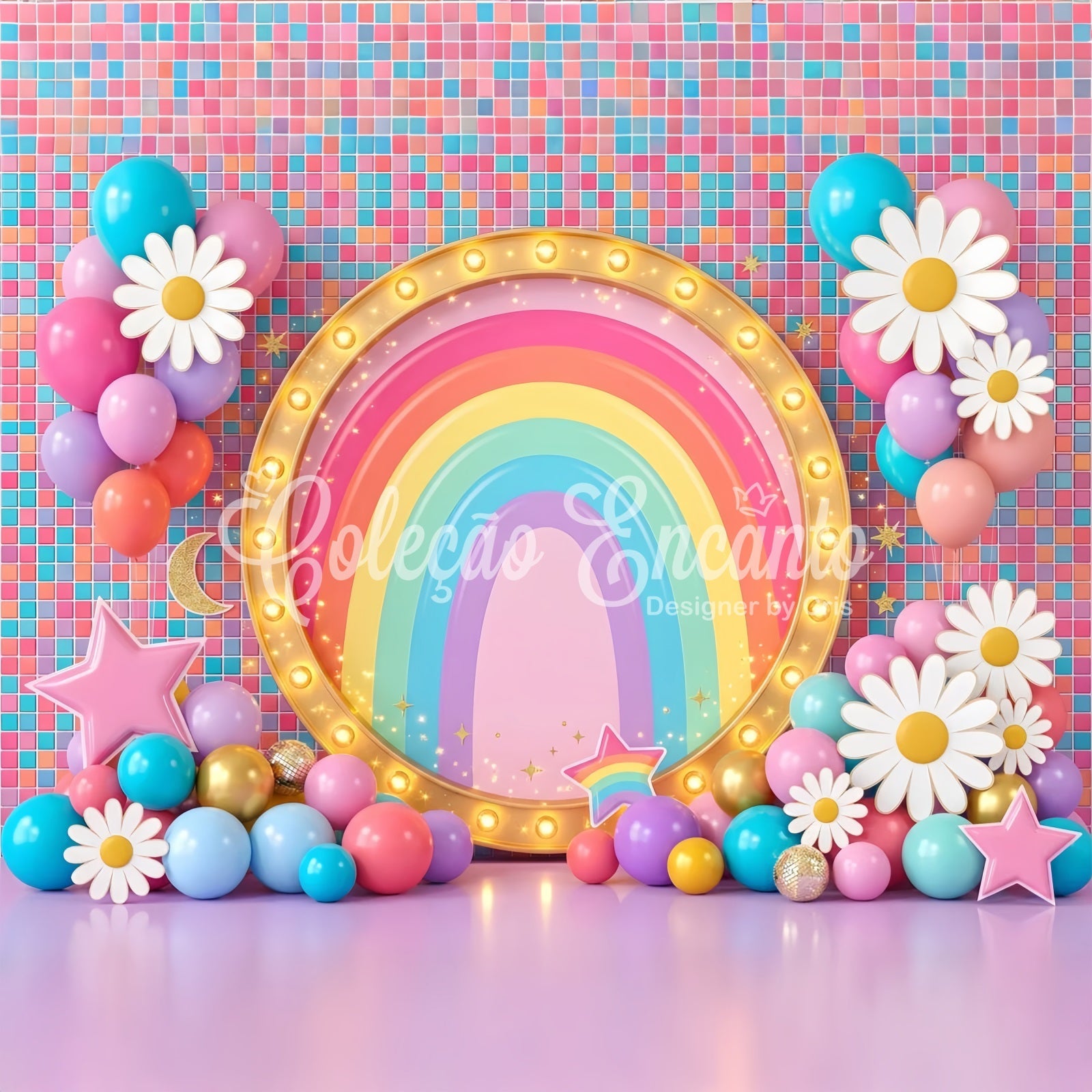 Backdrop for Kids Rainbow Marquee Daisy Balloon Backdrop for Newborn Photography UK CEM65-20