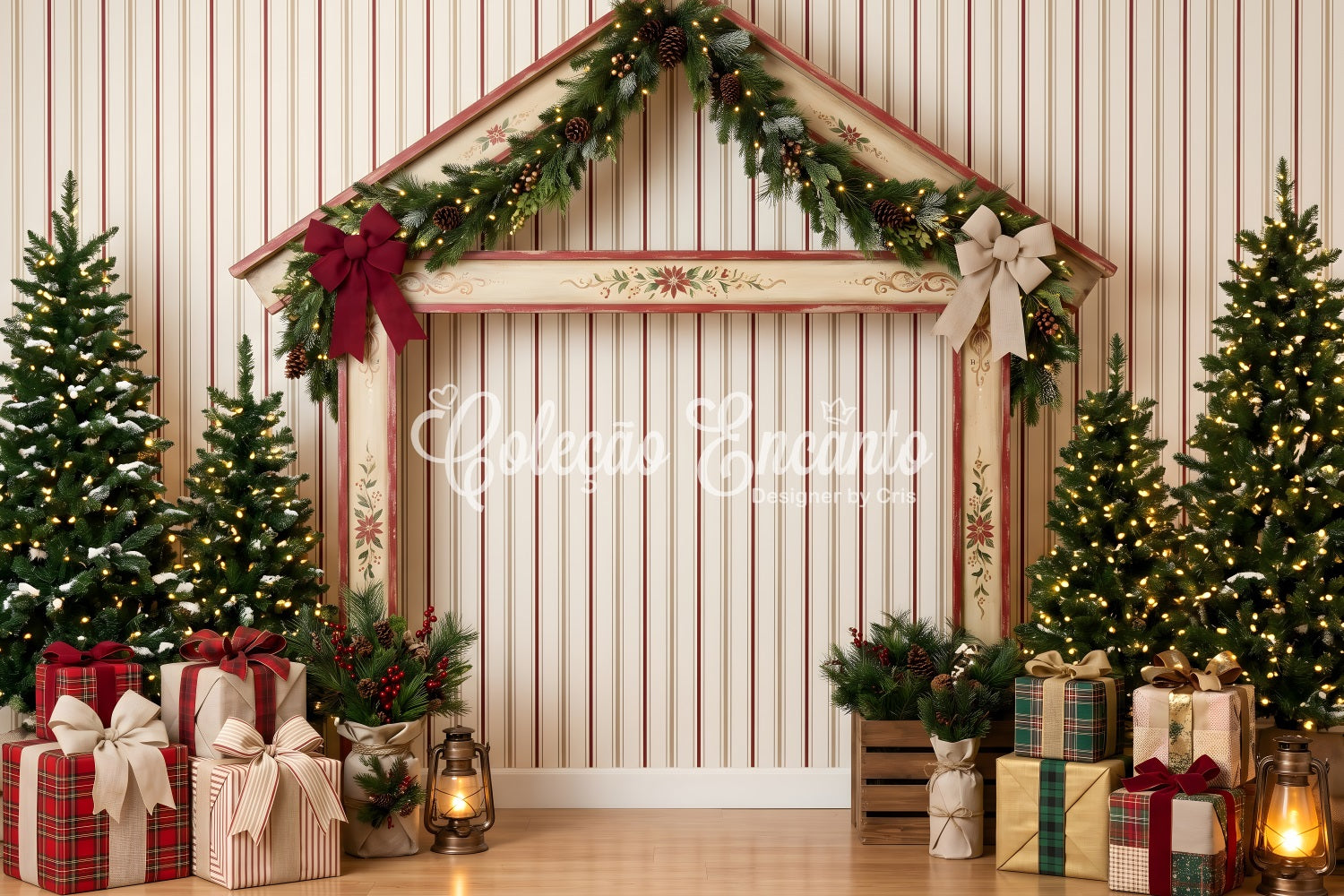 Christmas Wall Backdrops Striped Holiday Market Stall Christmas Photo Backdrop Ideas UK CEM65-201