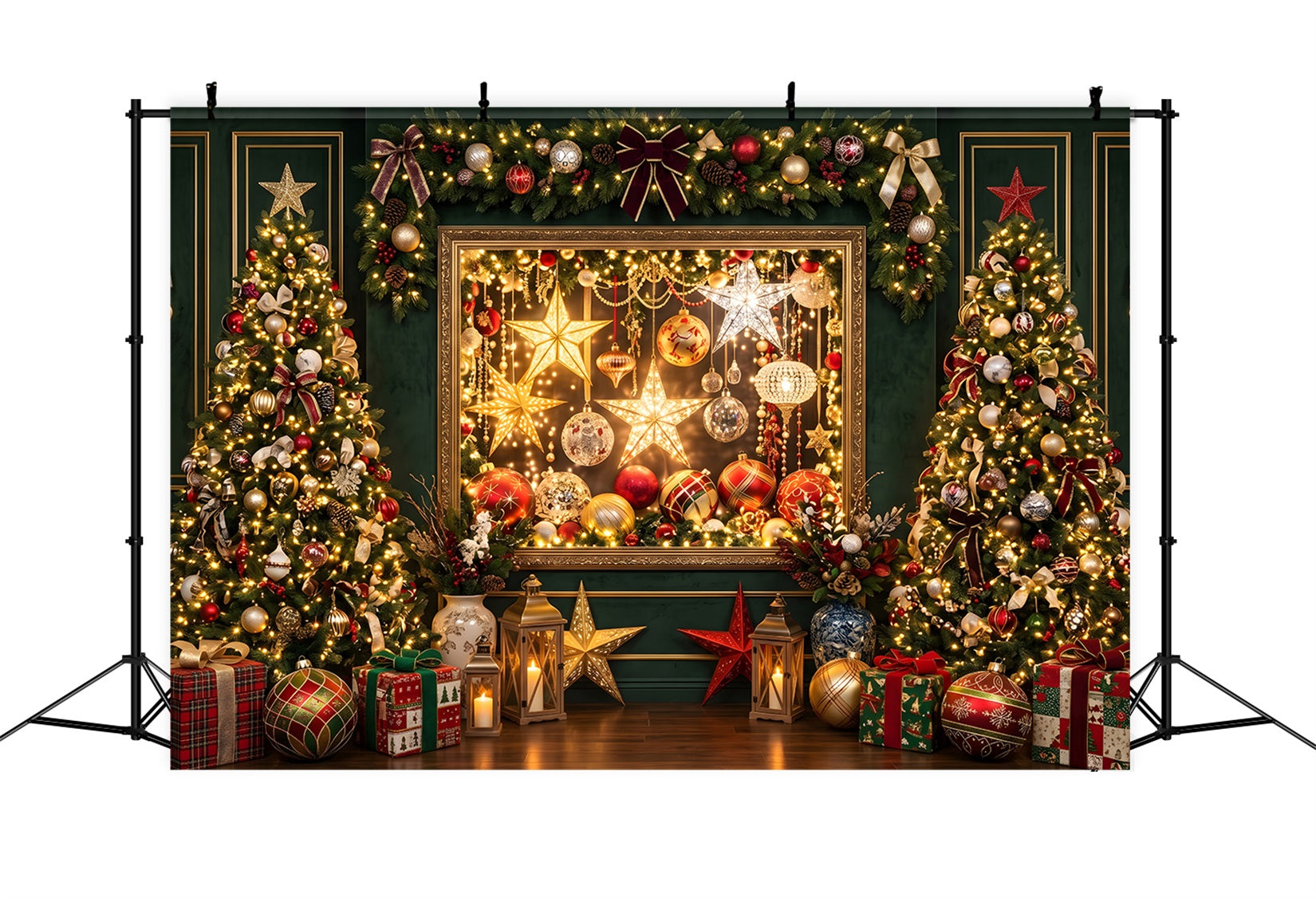 Christmas Lights Backdrop Emerald Ornament Gallery Tree Christmas Photo Booth Backdrop UK CEM65-202