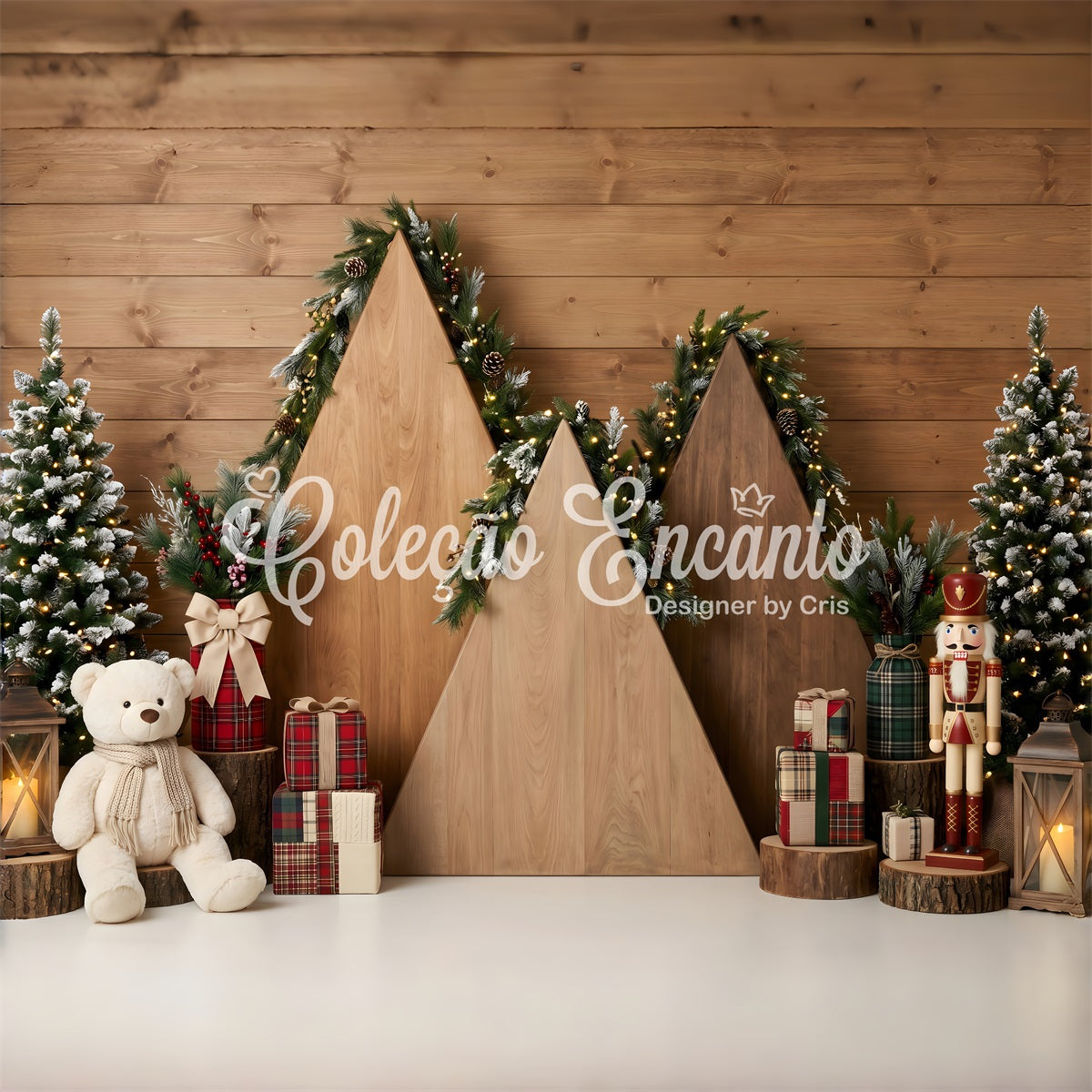 20x10 Christmas Backdrop Rustic Wooden House Arch Christmas Backdrops Photography UK CEM65-205