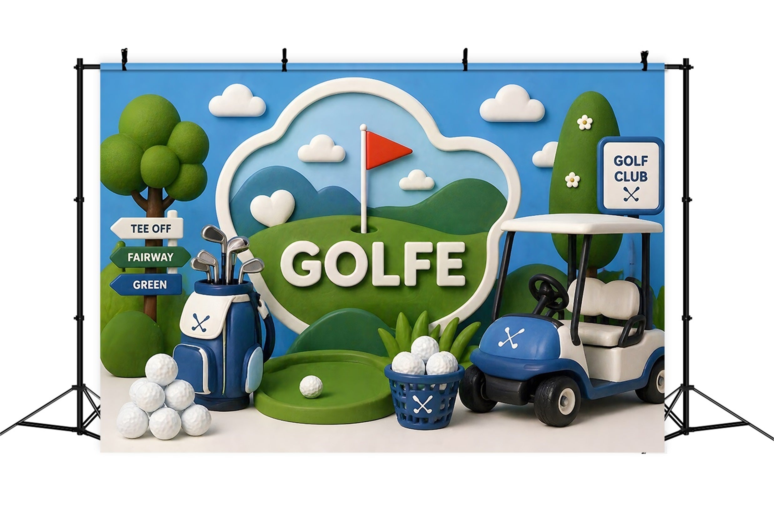Kids Photography Backdrops Golf Fairway Cart Trophy Newborn Fabric Backdrop UK CEM65-21