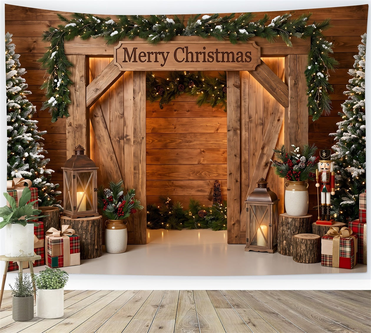 Christmas Backdrop For Photoshoot Rustic Barn Arch Nutcracker Christmas Backdrops For Pictures UK CEM65-211