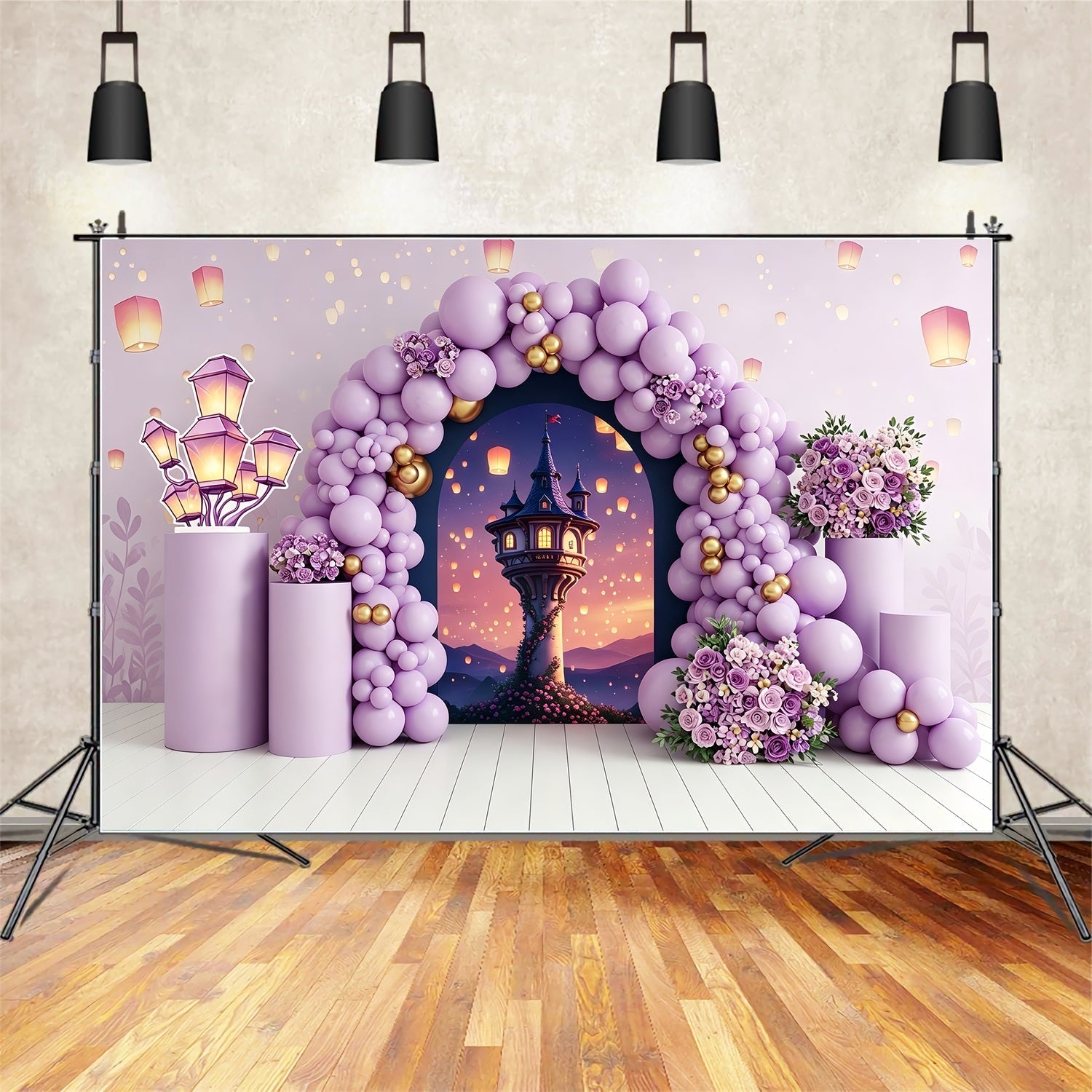 Newborn Photography Backdrops Lavender Lantern Tower Balloon Arch Childrens Photo Backdrops UK CEM65-212