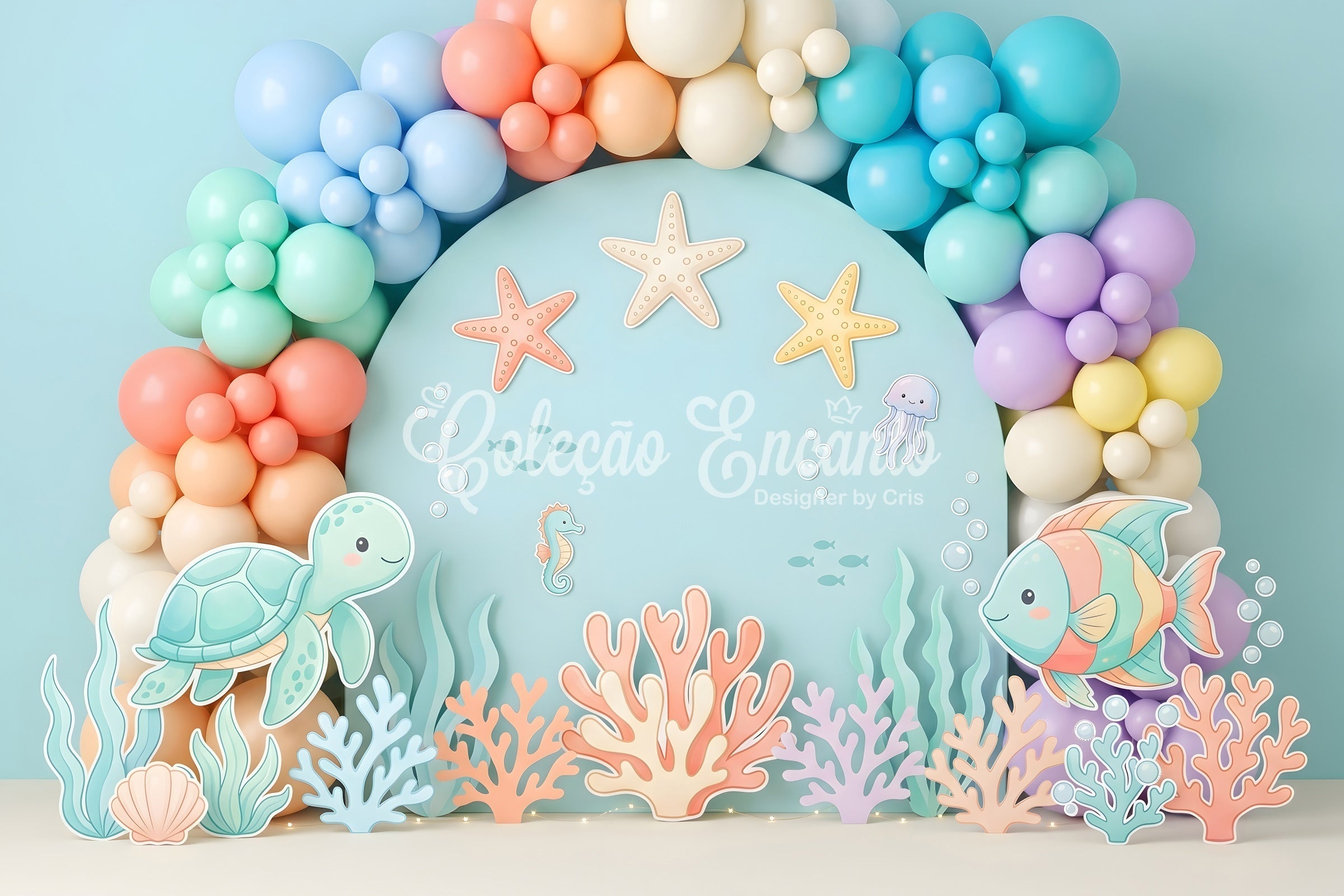 Newborn Photography Backdrops Pastel Ocean Turtle Coral Arch Photo Backdrops for Kids UK CEM65-22