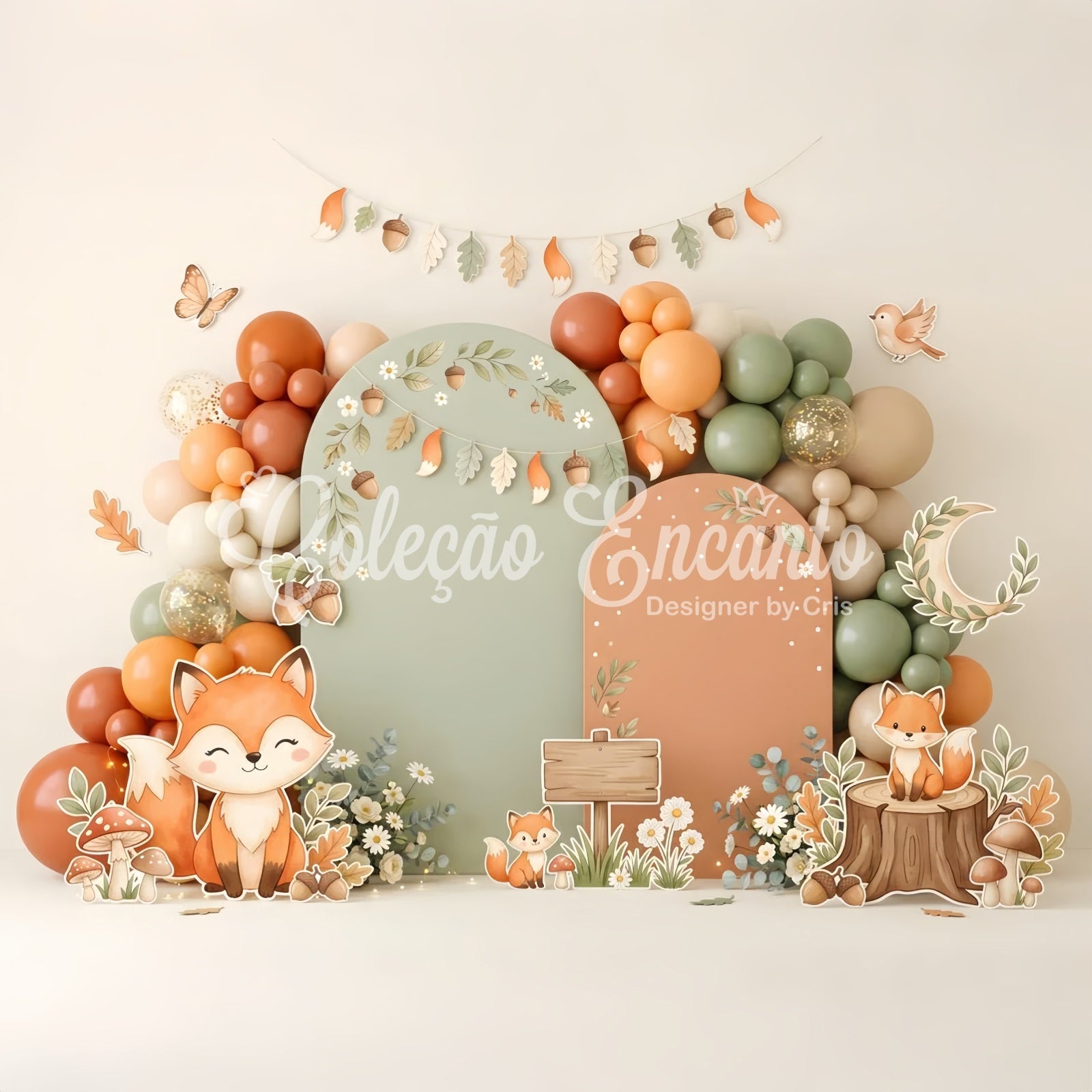 Kids Backdrop Ideas Autumn Fox Woodland Balloon Arch Newborn Backdrops for Photography UK CEM65-28
