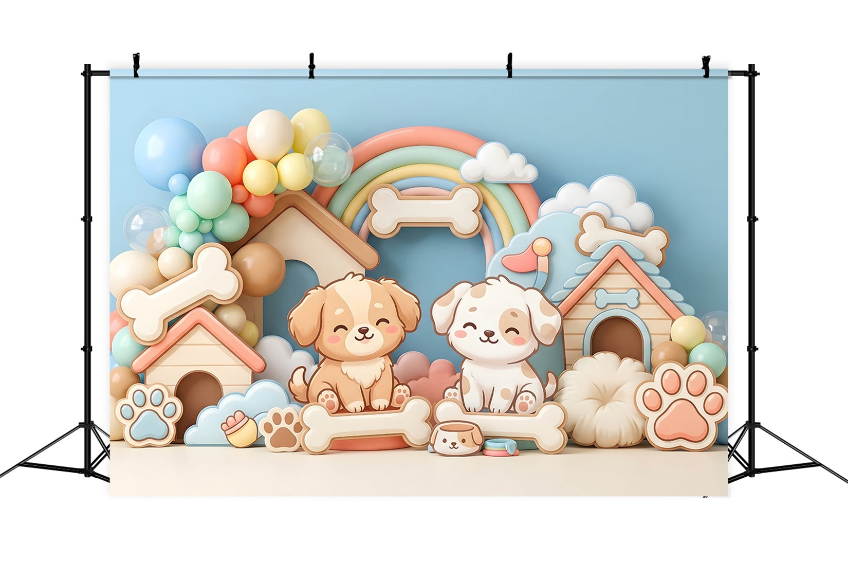 Kid Backdrop Cute Puppy Doghouse Rainbow Balloons Newborn Photography Wood Backdrop UK CEM65-32