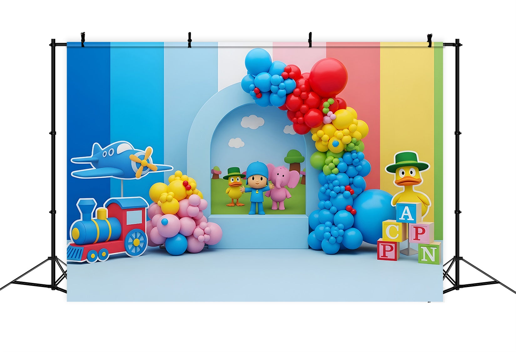 Childrens Backdrops Colorful Toy Train Airplane Blocks Newborn Backdrop UK CEM65-36