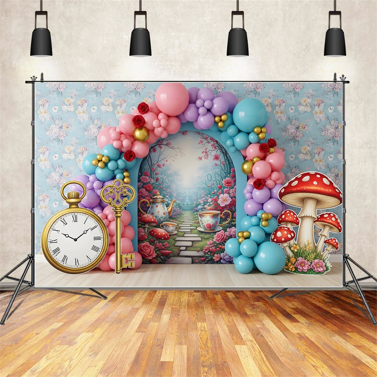 Kids Photo Backdrops Wonderland Tea Garden Balloon Arch Children Backdrops UK CEM65-42