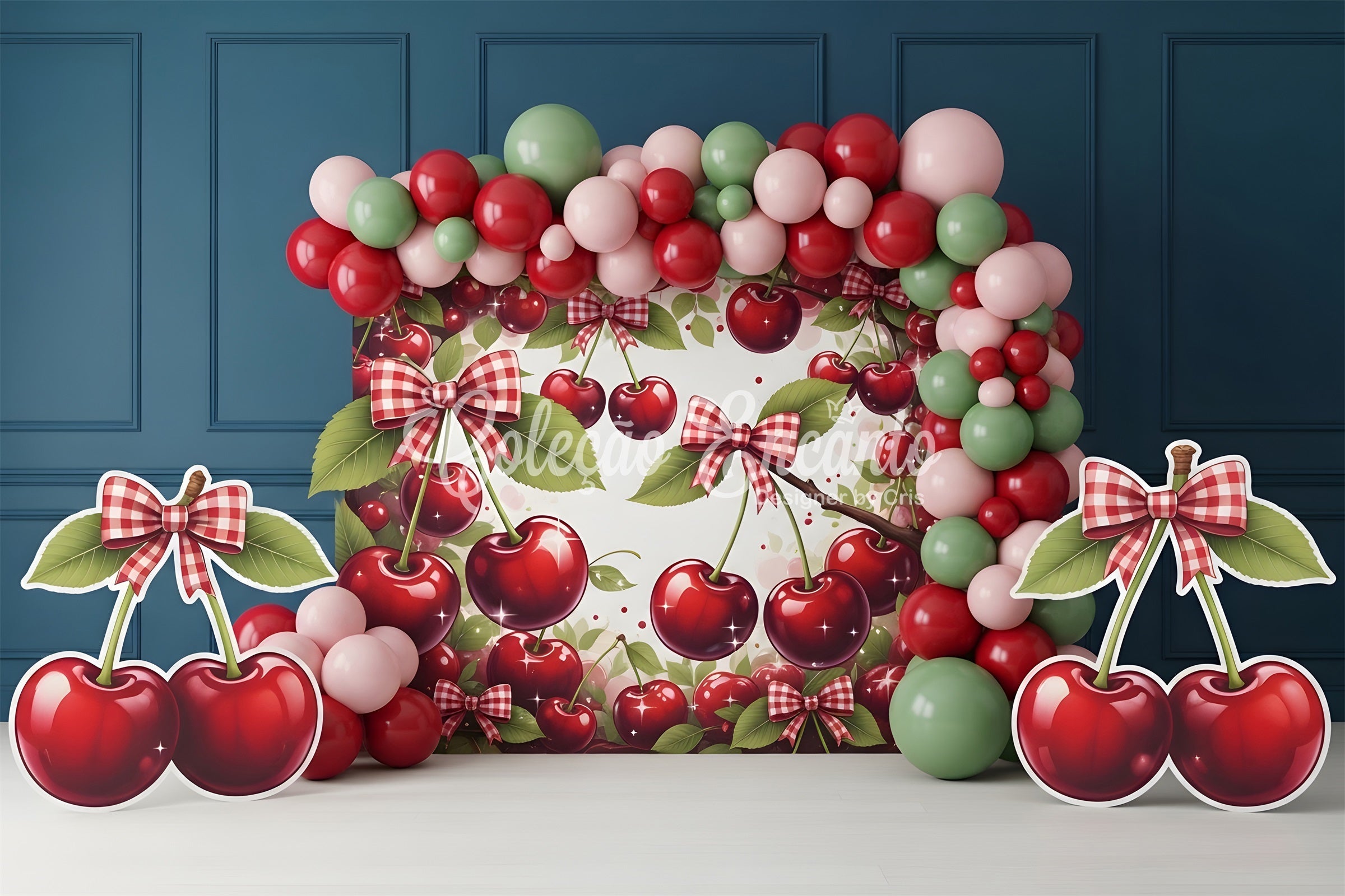 Newborn Photography Backdrop Cherry Bow Balloon Arch Kids Backdrops UK CEM65-5