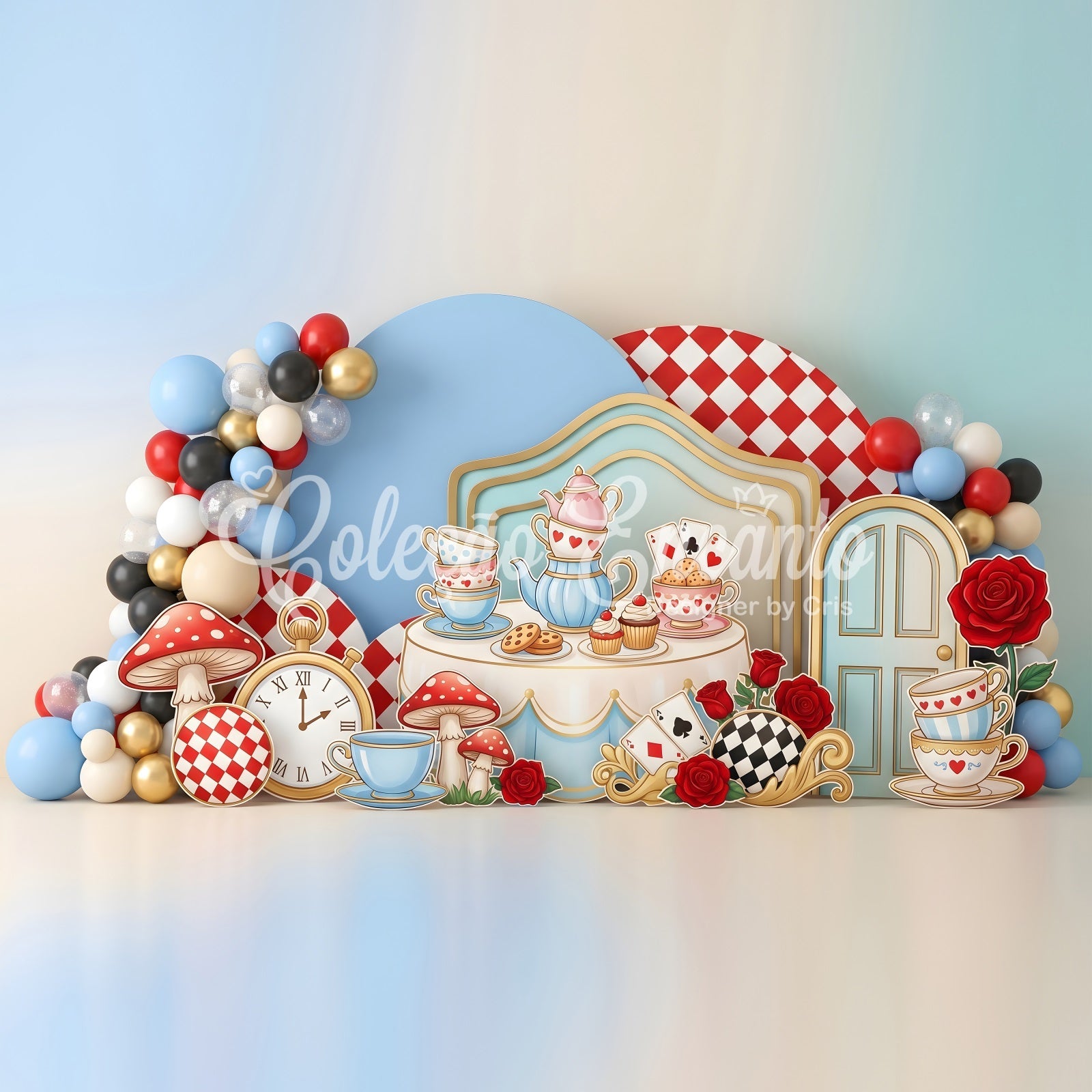 Newborn Fabric Backdrops Wonderland Tea Party Balloon Photography Backdrops Kids UK CEM65-53