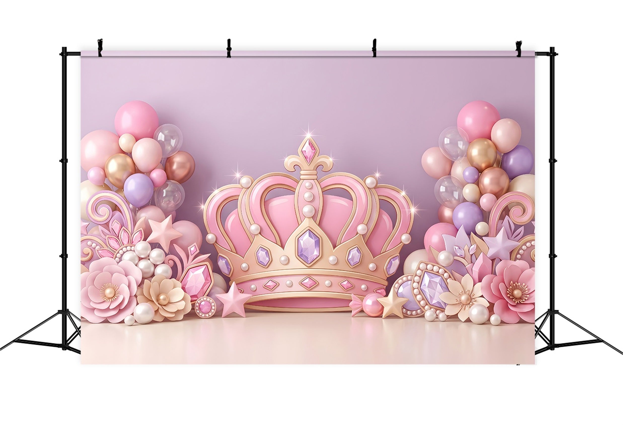 Kids Backdrops Pink Princess Crown Jewel Balloons Childrens Photo Backdrops UK CEM65-54