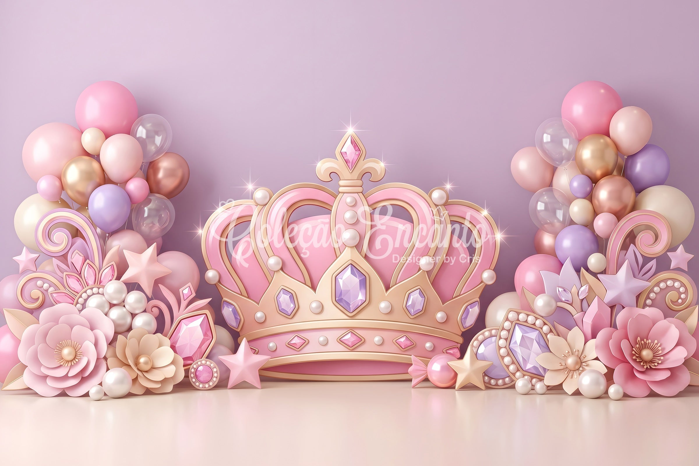 Kids Backdrops Pink Princess Crown Jewel Balloons Childrens Photo Backdrops UK CEM65-54