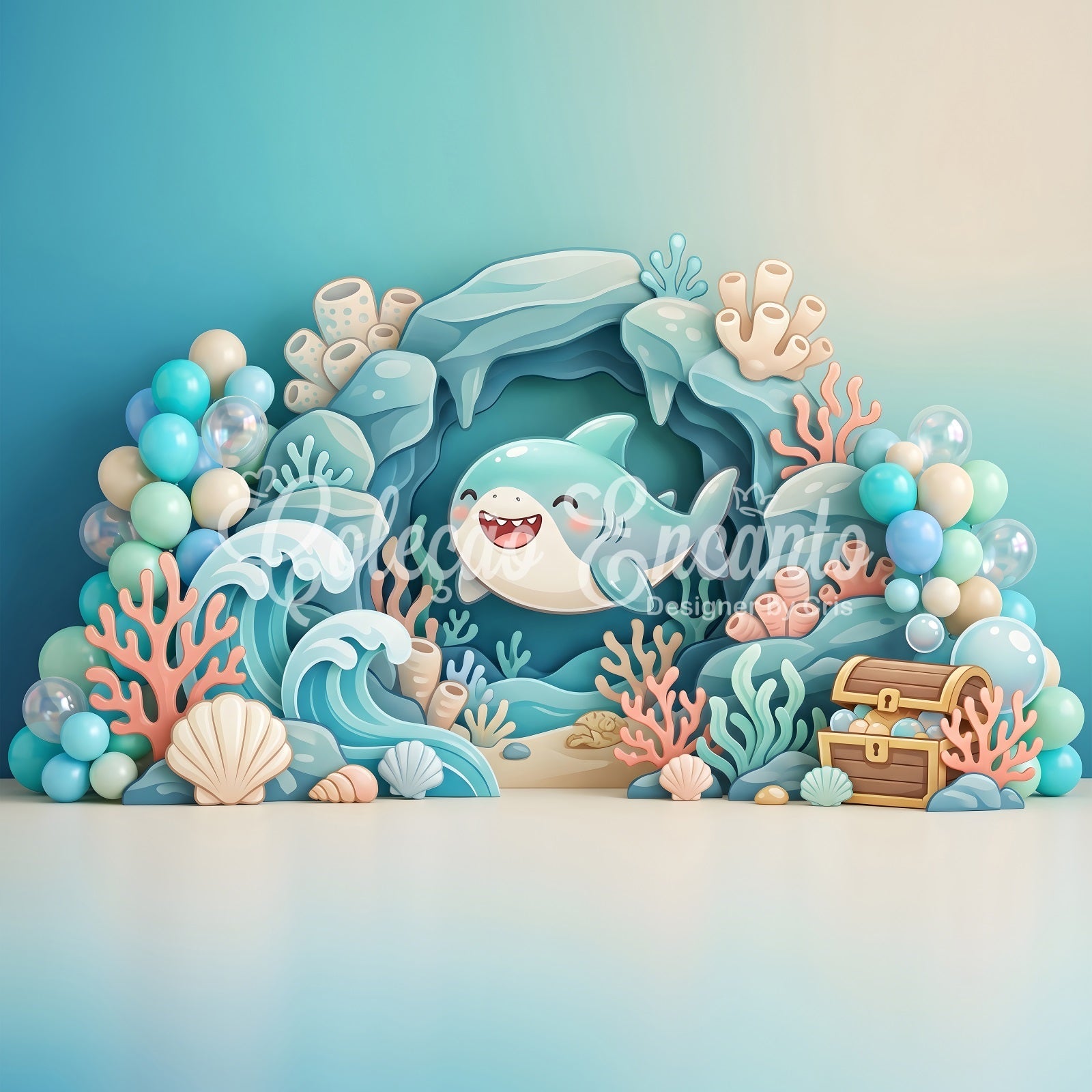 Newborn Photography Backdrops Cute Shark Ocean Coral Treasure Backdrop for Kids Birthday UK CEM65-56