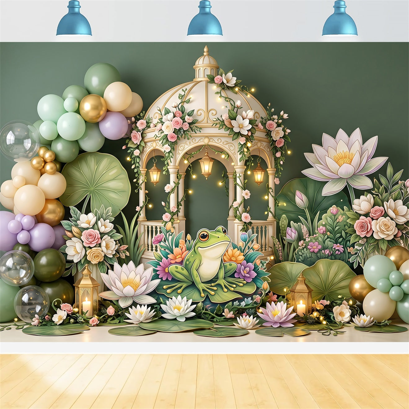 Newborn Backdrops Frog Lily Pond Gazebo Garden Backdrops for Kids Party UK CEM65-59