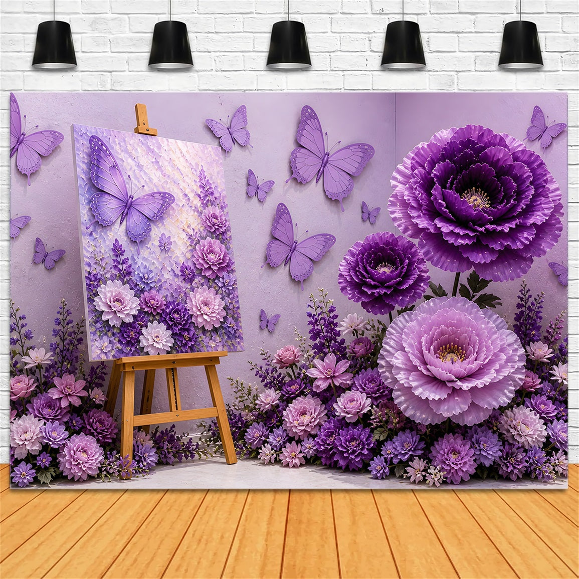 Kids Backdrops Purple Butterfly Floral Art Newborn Photography Backdrop UK CEM65-6