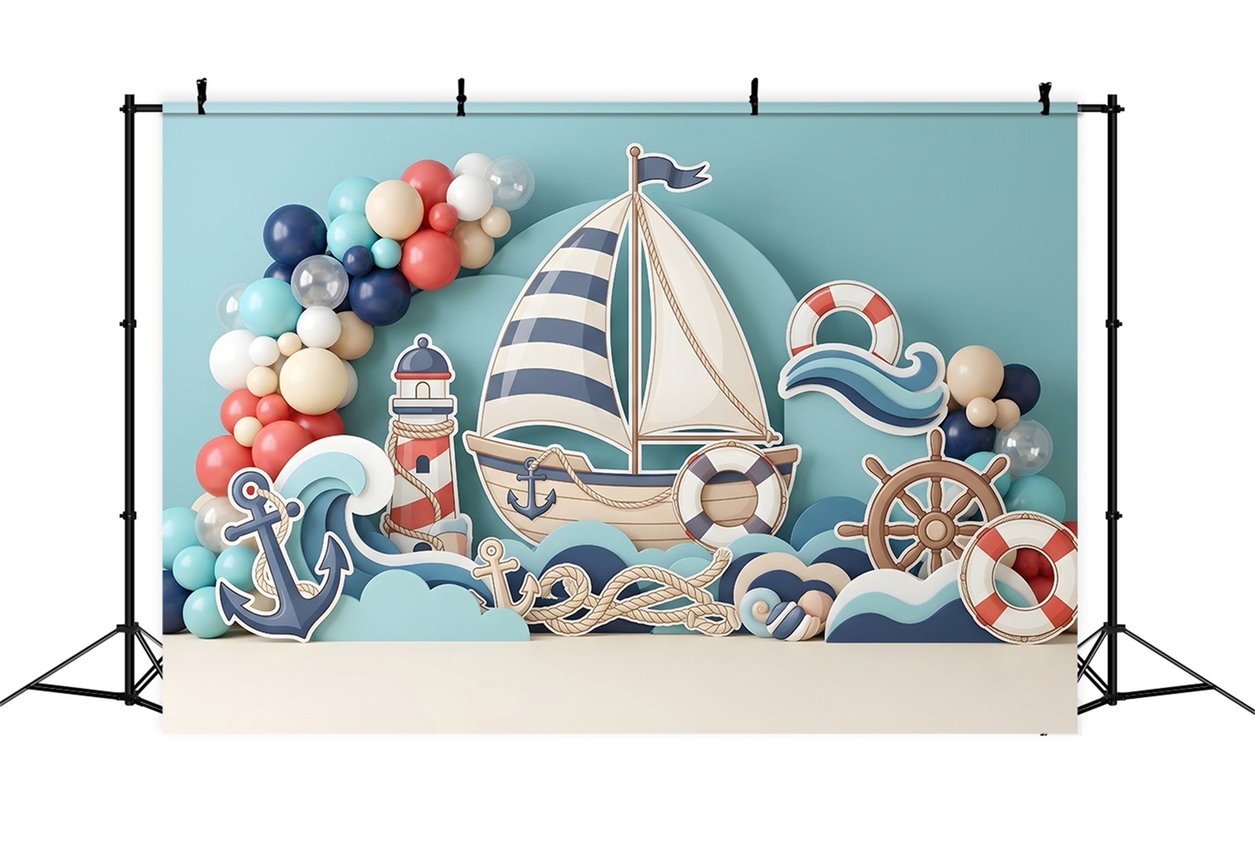 Newborn Photography Backdrop Nautical Sailboat Anchor Balloon Children Backdrops UK CEM65-60