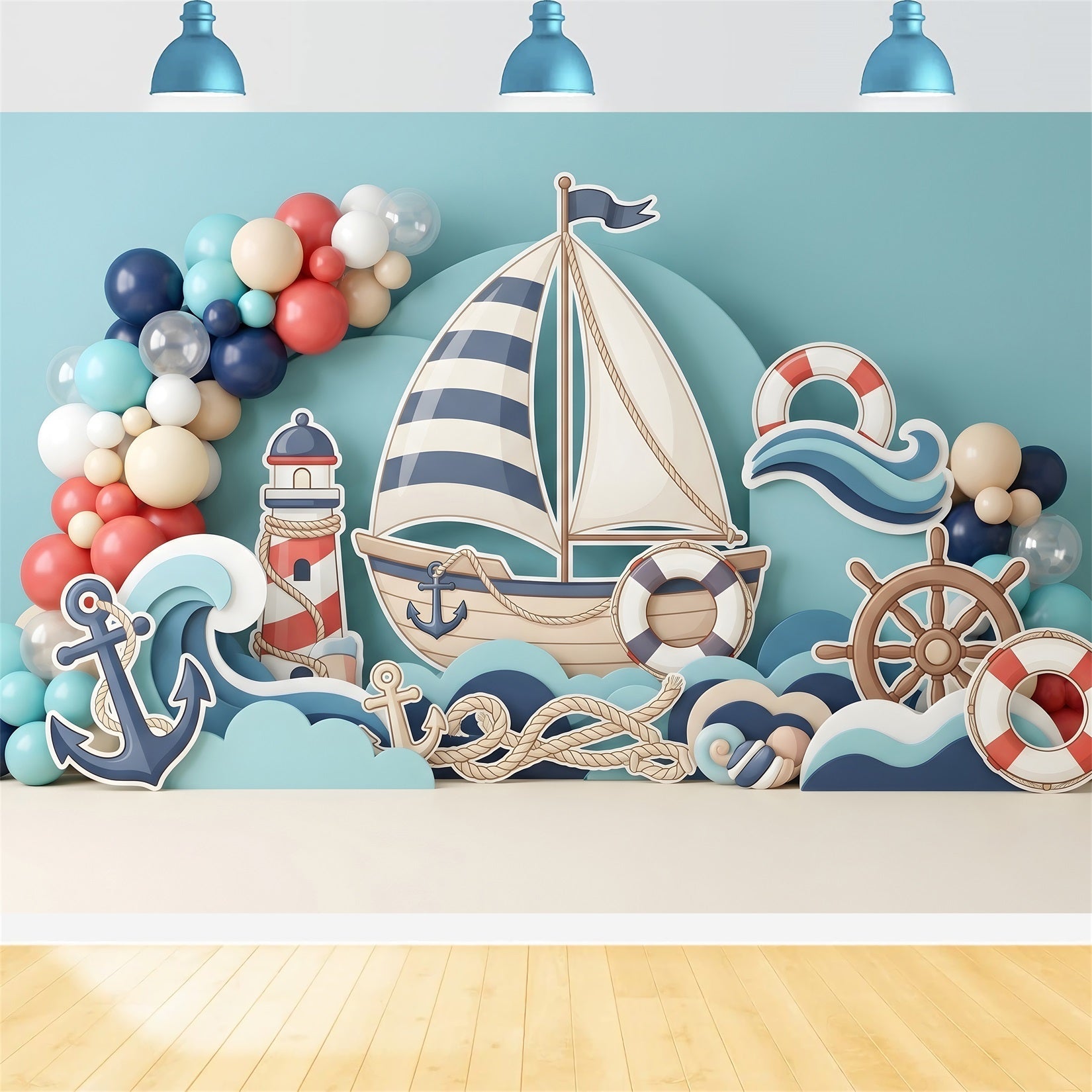 Newborn Photography Backdrop Nautical Sailboat Anchor Balloon Children Backdrops UK CEM65-60