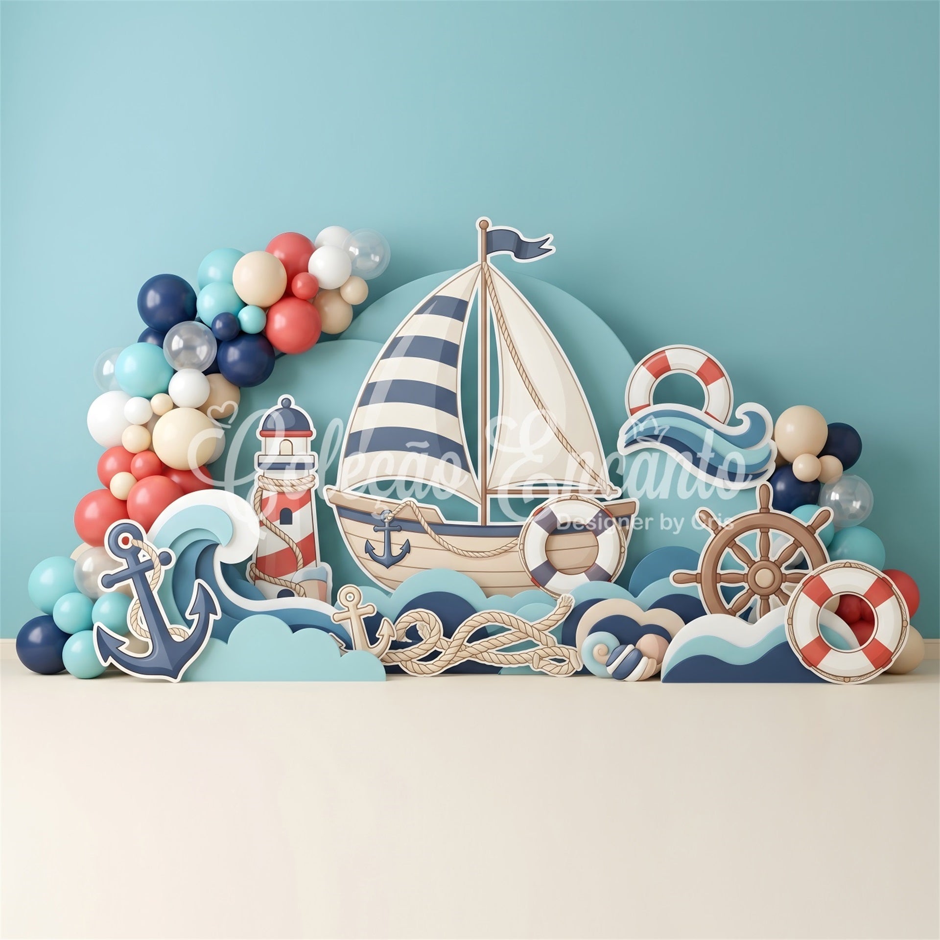Newborn Photography Backdrop Nautical Sailboat Anchor Balloon Children Backdrops UK CEM65-60