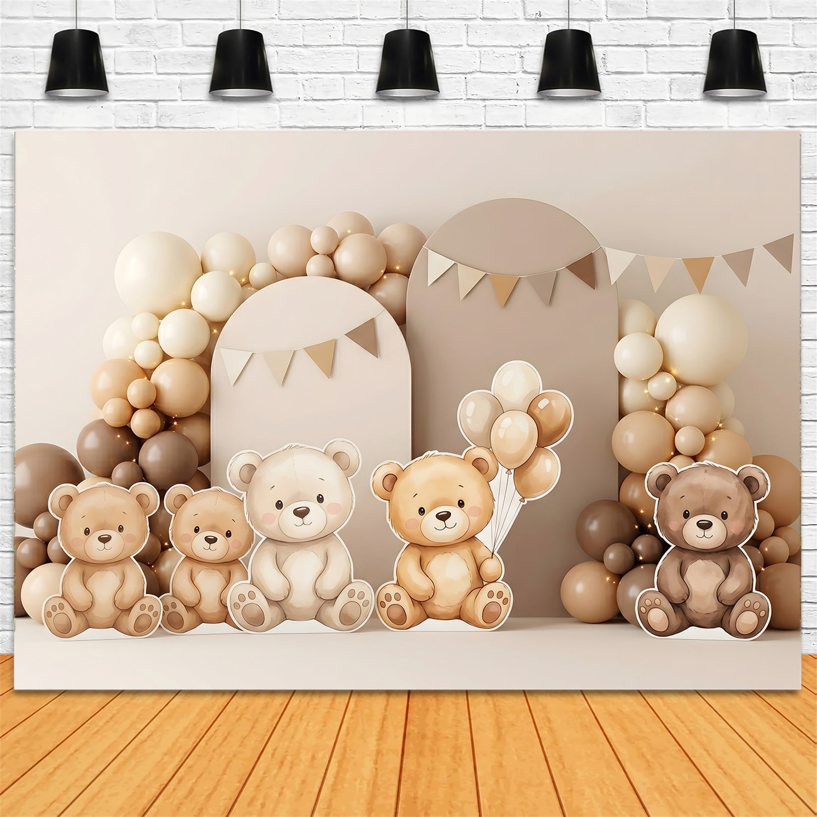 Photography Backdrops for Kids Neutral Teddy Bear Balloon Arch Childrens Backdrops UK CEM65-65