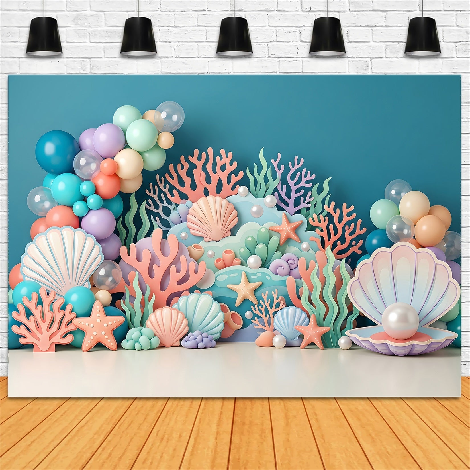 Newborn Backdrop Fabric Pastel Seashell Coral Balloon Photography Backdrops for Children UK CEM65-66
