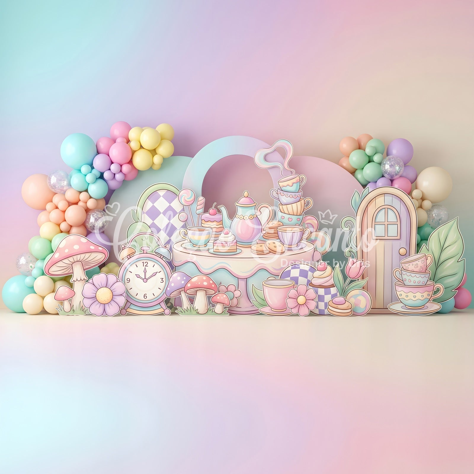 Newborn Photo Backdrops Pastel Tea Party Mushroom Garden Child Backdrop UK CEM65-68