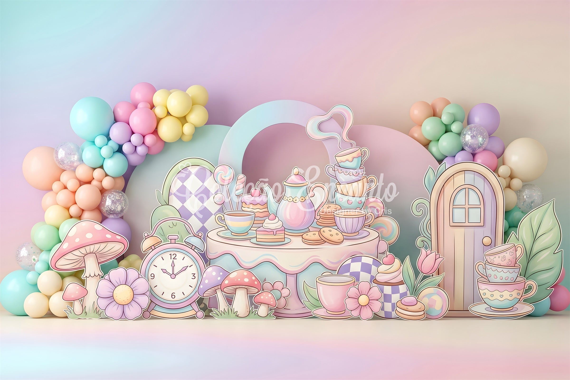 Newborn Photo Backdrops Pastel Tea Party Mushroom Garden Child Backdrop UK CEM65-68