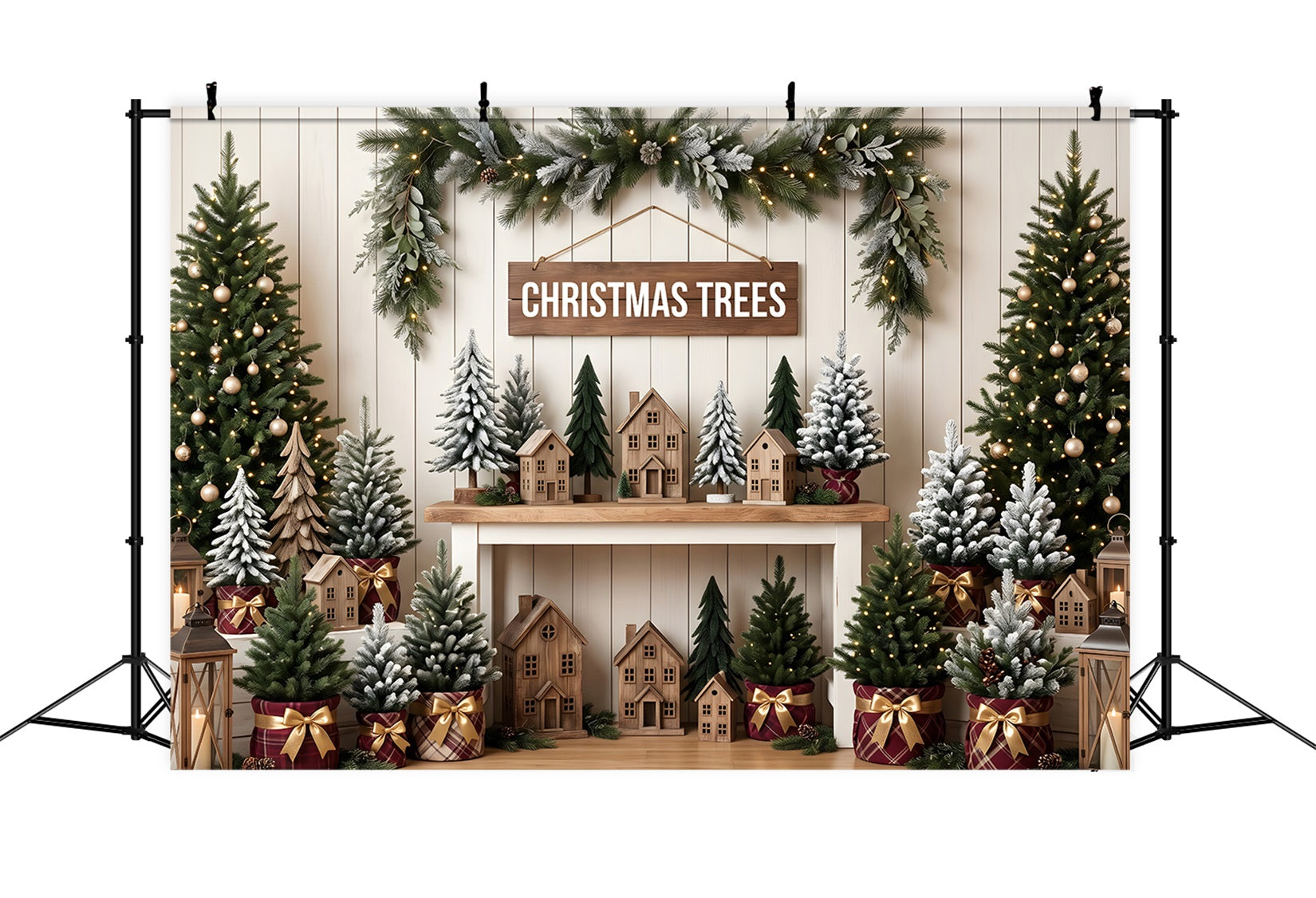 High Resolution Christmas Backdrop Rustic Evergreen Market Christmas Backdrop UK CEM65-79