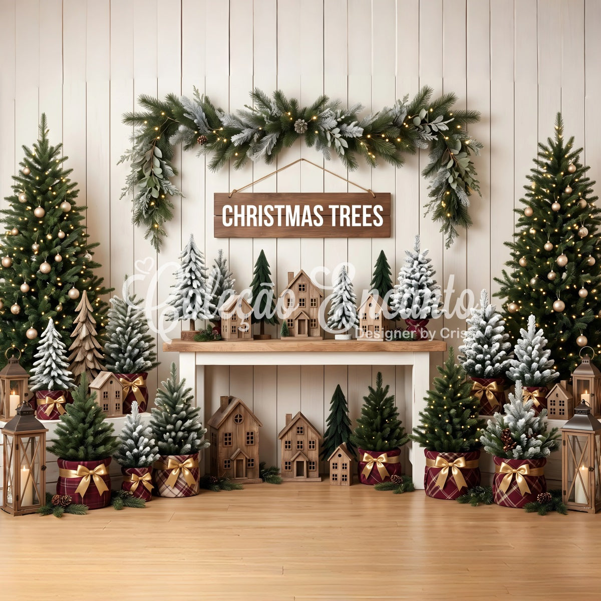 High Resolution Christmas Backdrop Rustic Evergreen Market Christmas Backdrop UK CEM65-79