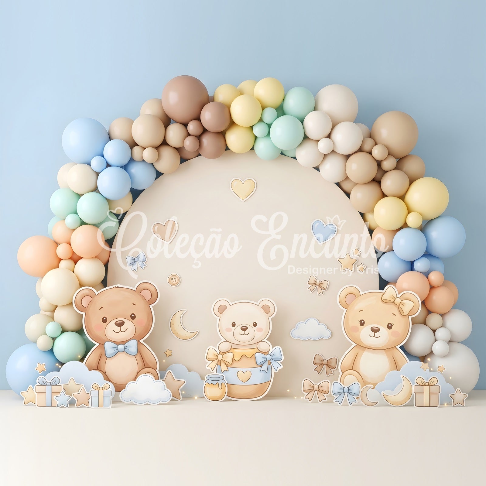 Backdrops for Newborn Photography Pastel Teddy Bear Balloon Arch Backdrops for Kids UK CEM65-8