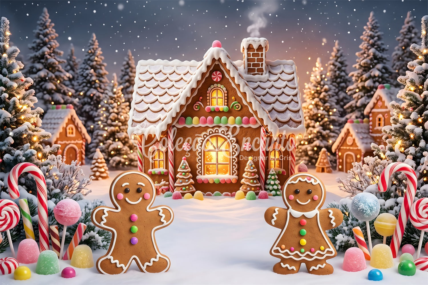 Christmas Village Backdrop Gingerbread Cottage Snow Forest Christmas Backdrops UK CEM65-93