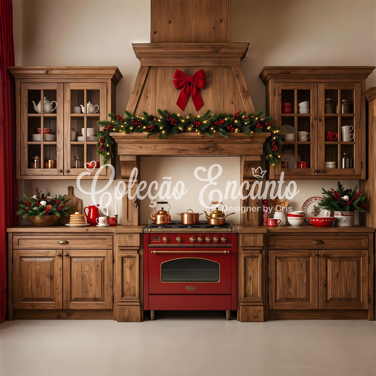 Christmas Kitchen Backdrop Rustic Holiday Pine Garland Christmas Photography Backdrops UK CEM65-96
