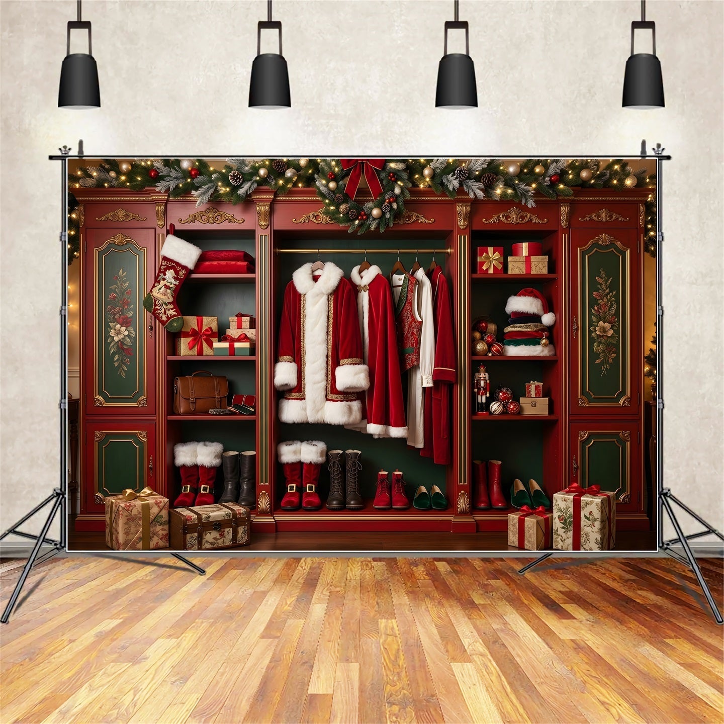 Vintage Christmas Backdrop Santa Wardrobe Holiday Closet Gifts Christmas Picture Backdrop UK CEM65-98