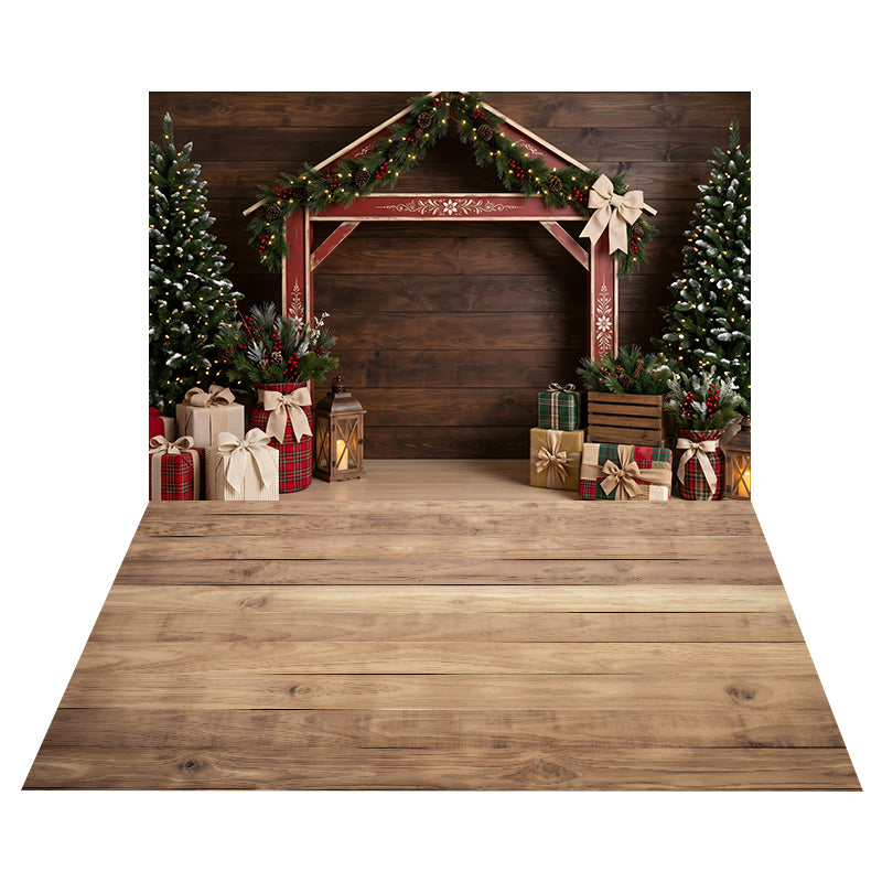 Rustic Holiday Market Stall Backdrop+Natural Wood Planks Floor Backdrop UK CEMCBS65-30