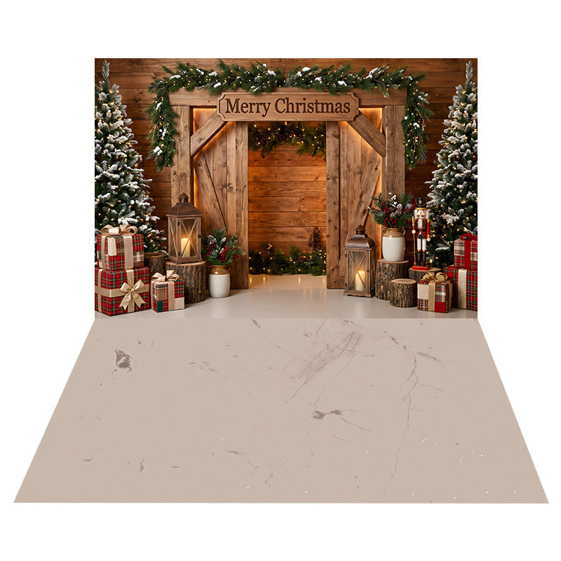 Rustic Christmas Barn Backdrop+Warm Ivory Marble Floor Backdrop UK CEMCBS65-39