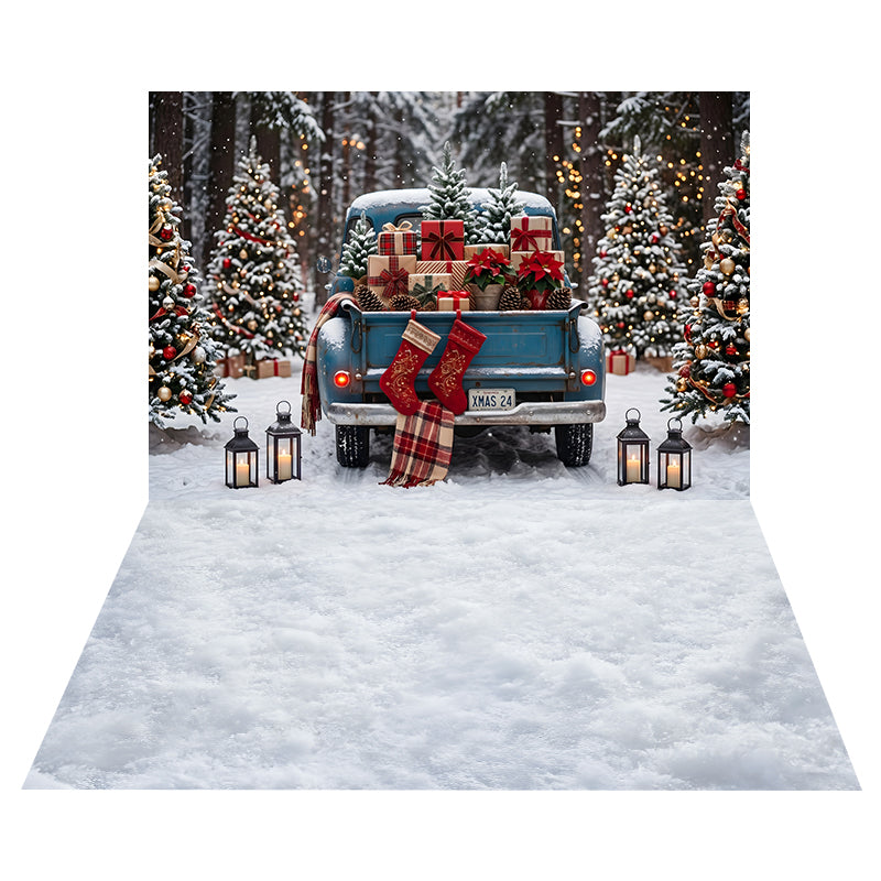 Snowy Gift Truck Backdrop Soft+Snow Texture Floor Backdrop UK CEMCBS65-7