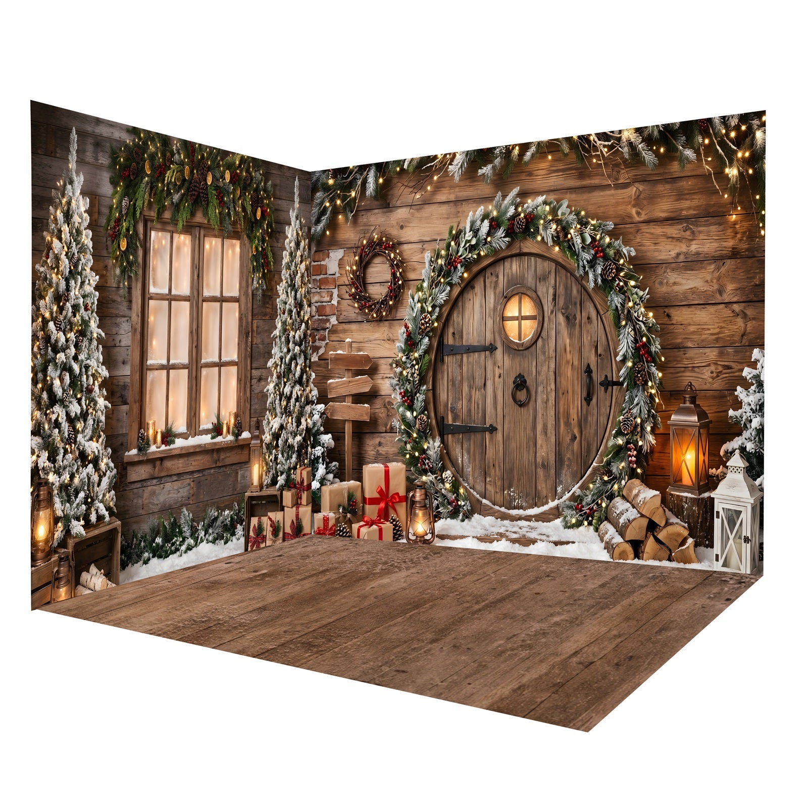 Christmas Backdrops Sale Rustic Round Door Cottage Backdrop Room Set UK CEMRMS65-11