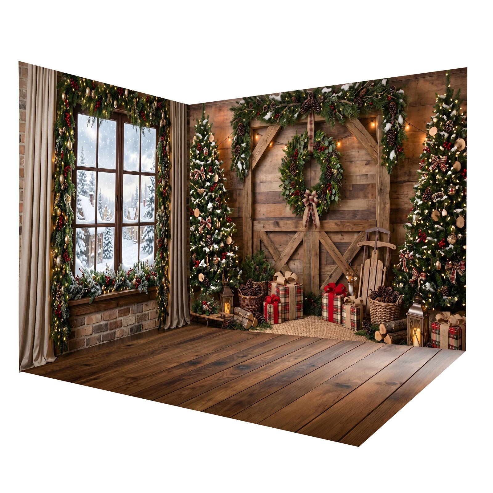 Christmas Backdrops For Photos Rustic Barn Window Backdrop Room Set UK CEMRMS65-14