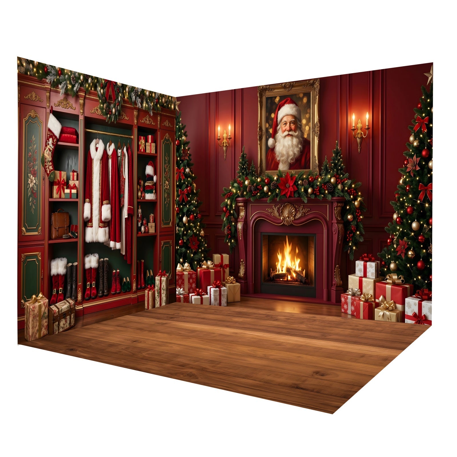 Santa Photo Backdrops Santa Wardrobe Fireplace Backdrop Room Set UK CEMRMS65-5