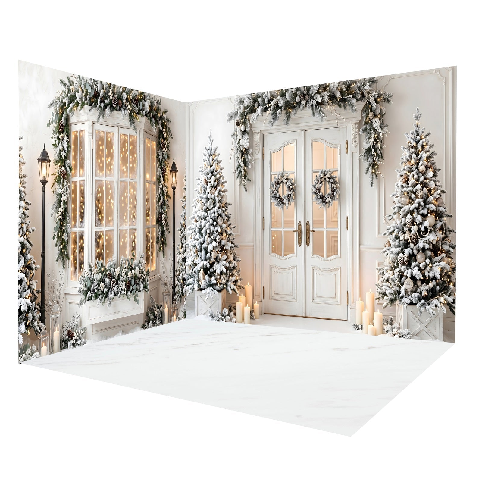 Christmas Photo Backdrops White Frosted Manor Entrance Backdrop Room Set UK CEMRMS65-6