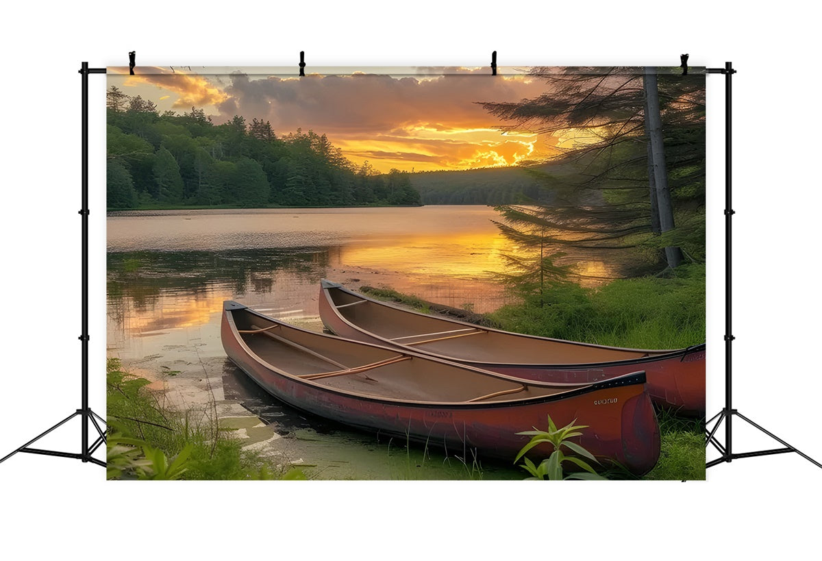 Photography Backdrops Forest Sunset Canoe Tranquil Lake Backdrop UK CJJ2-131