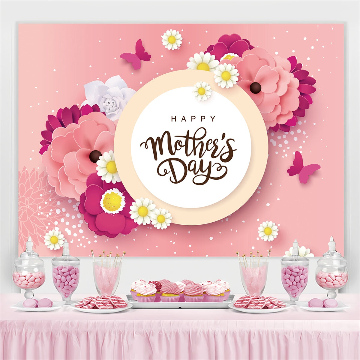 Mothers Day Backdrop Romantic Floral Butterfly Custom Backdrop UK CJJ3-142