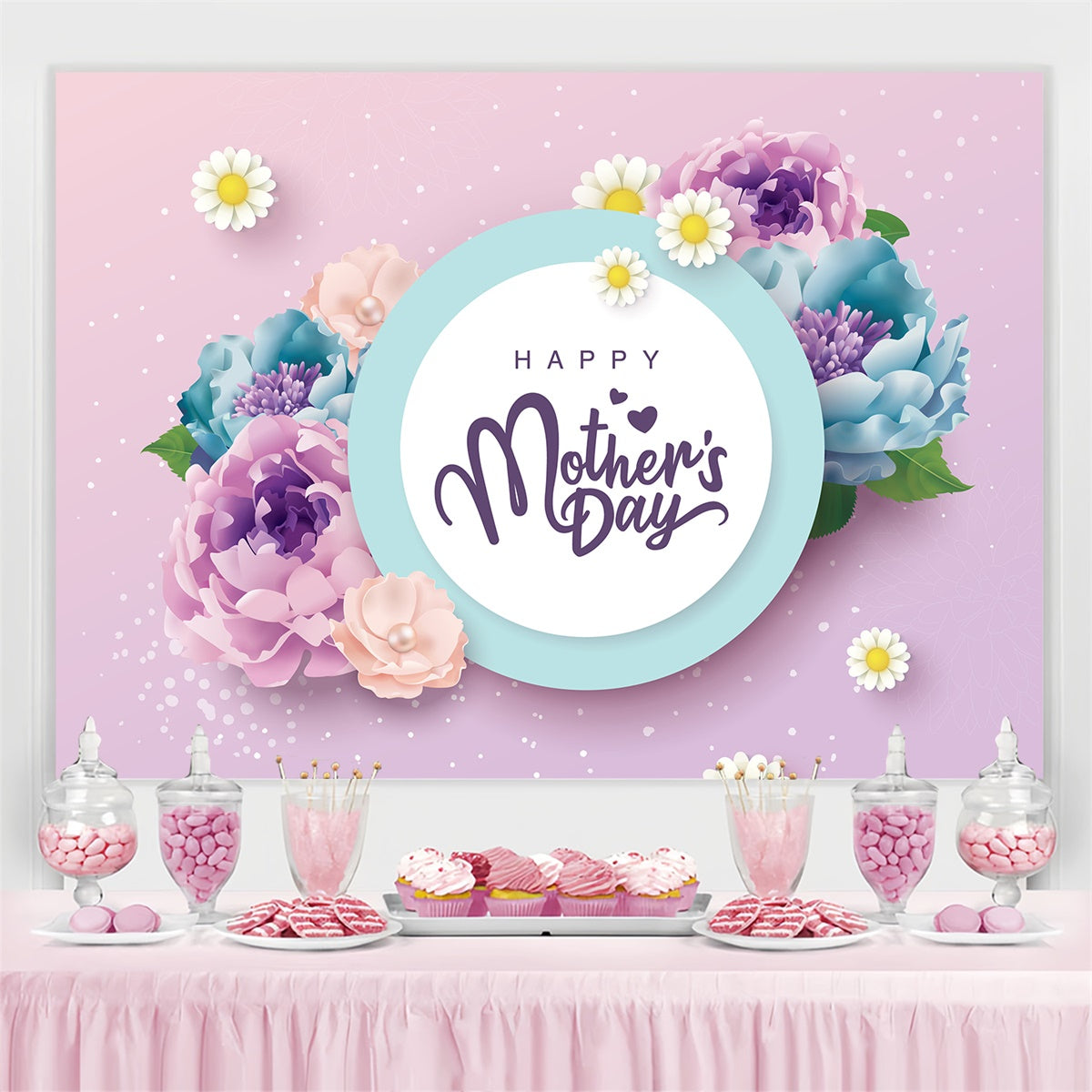 Happy Mother's Day Backdrop Pastel Floral Elegance Custom Backdrop UK CJJ3-149