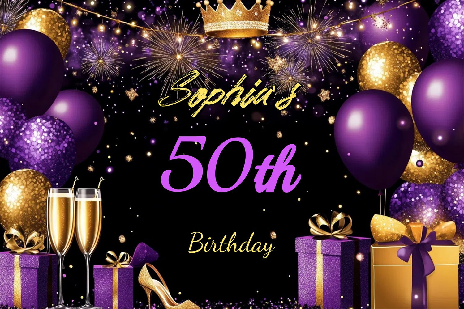 Customized Birthday Backdrop Royal Purple Shoe Gift 50th Backdrop UK CJJ3-214