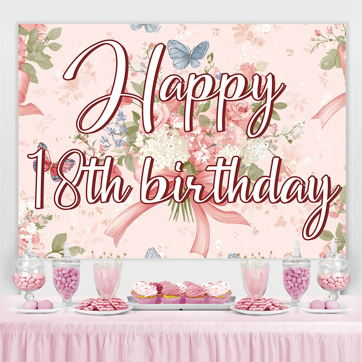 Customize Backdrop For Birthday Romantic Pink Blossom 18th Backdrop UK CJJ3-221